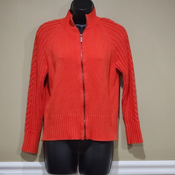 Liz Claiborne Women's Full Zip Cable Knit Sleeves Cardigan Orange Size M - Picture 1 of 9